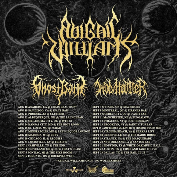 ABIGAIL WILLIAMS to tour N. America with GHOST BATH and WOLVHAMMER