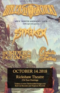 UNLEASH THE ARCHERS / Striker / The Order of Chaos / Ophelia Falling :: The Rickshaw Theatre @ The Rickshaw Theatre | Vancouver | British Columbia | Canada